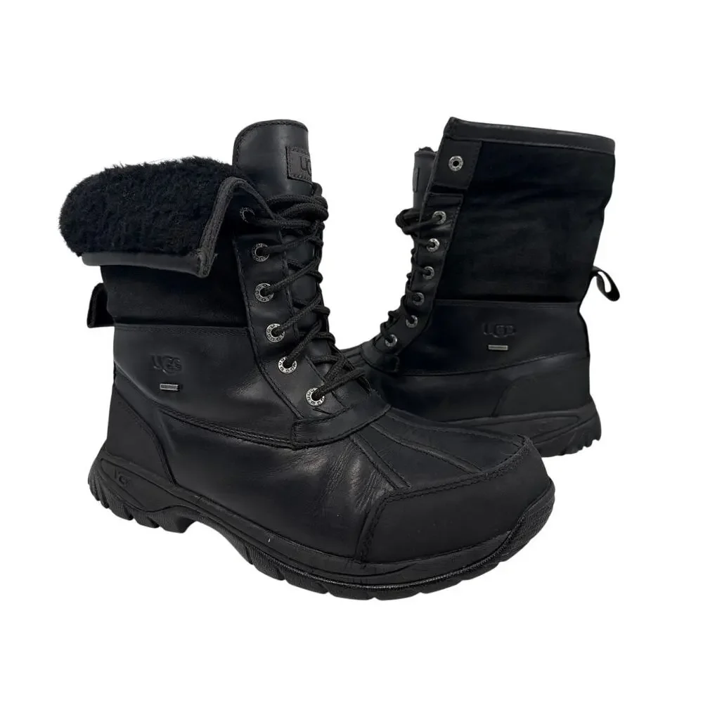 UGG Butte Winter Boots Mens 9.5 Waterproof Black Leather Sheepskin Lined‎ 5521